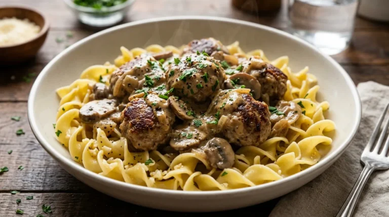 Easy Meatball Stroganoff with Buttered Garlic Noodles